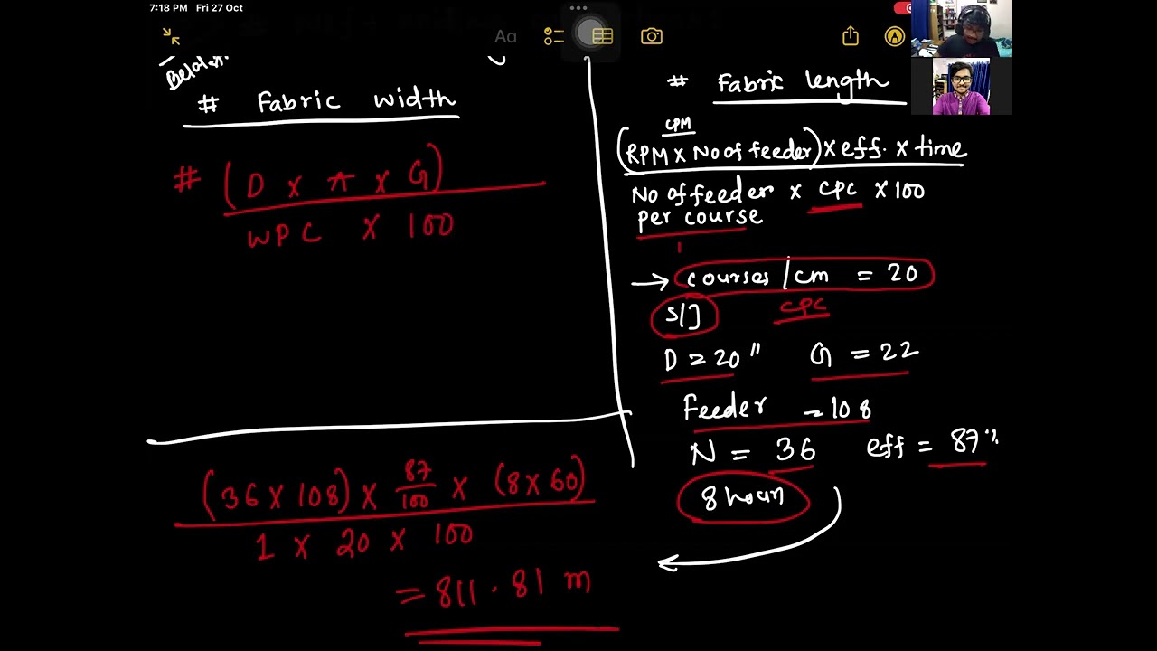 Weft Knitting Calculations(Type-1&2 : Fabric Length and Width)