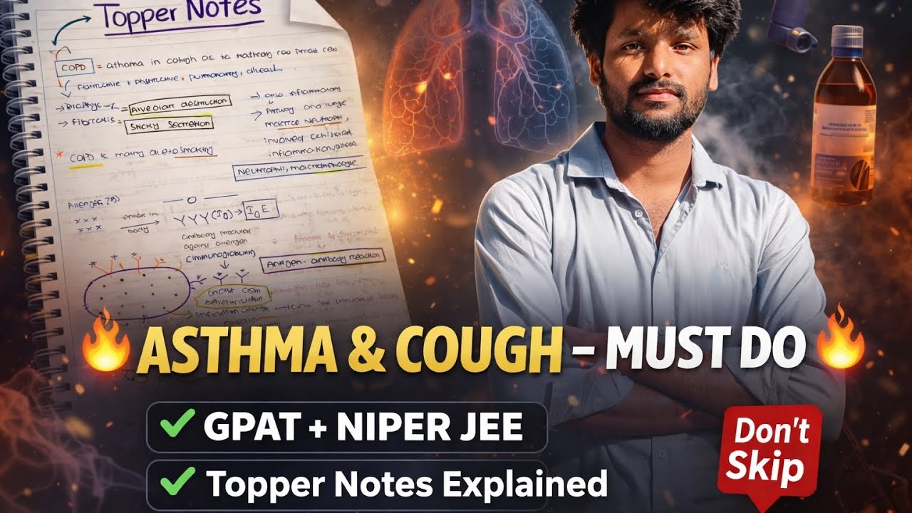 Asthma & Cough – Must Do Pharmacology | Sure Marks for GPAT & NIPER JEE,TOPPERS NOTES EXPLAINED#gpat