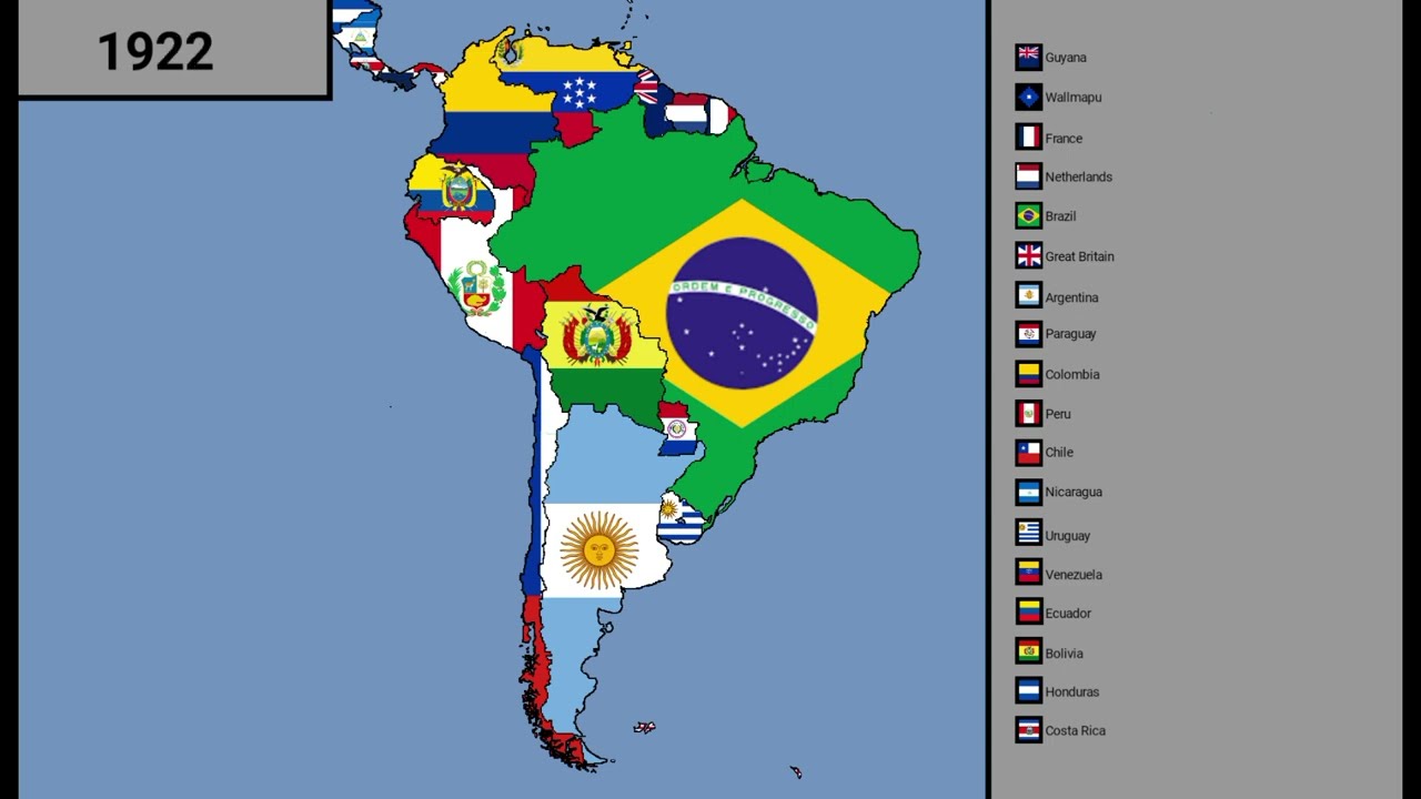 Timeline of South America with flags (1600-2025)