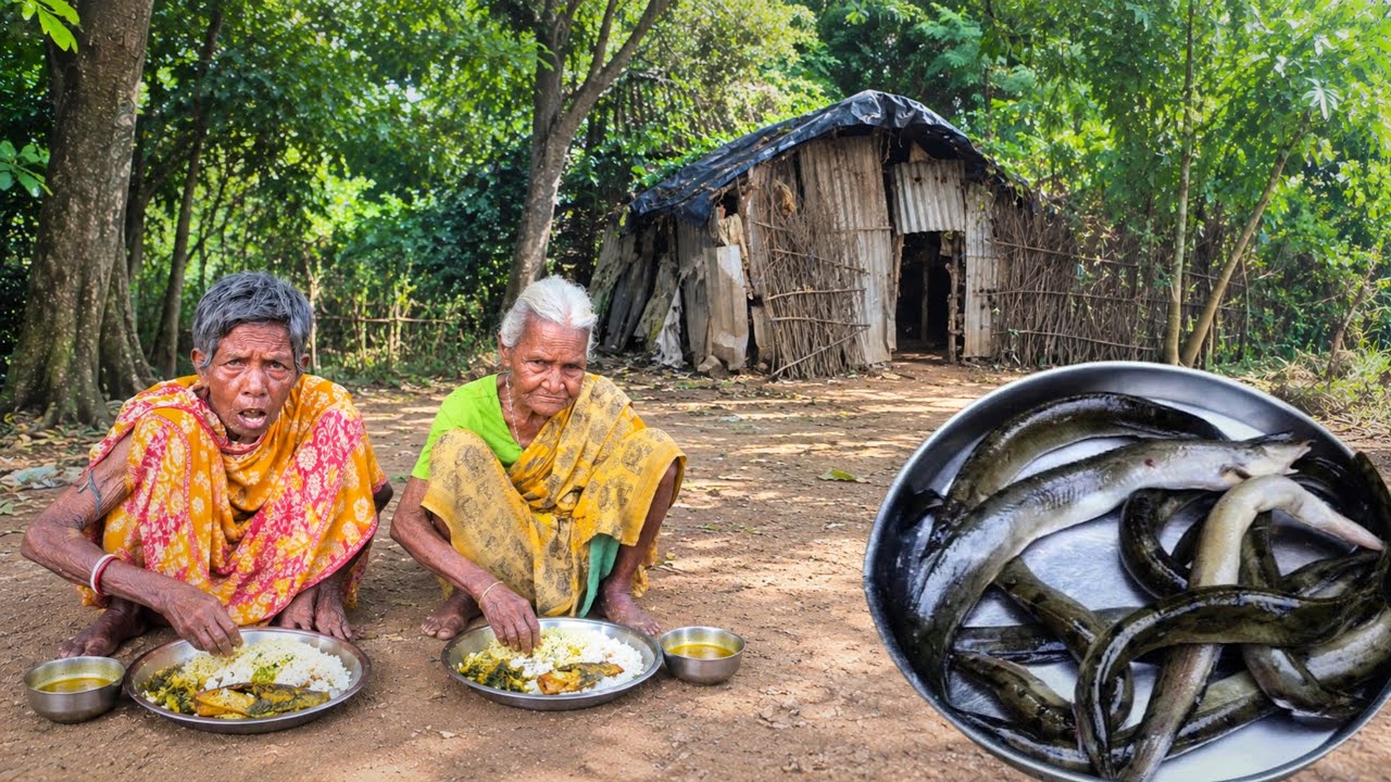 100years old grandma lifestyle | cooking SNAKE fish curry || granny sad for her husband | hard life
