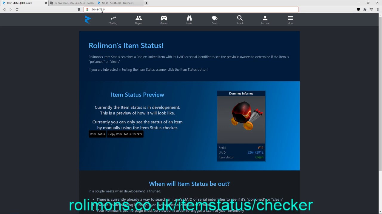 Rolimon's Item Status | NEW | Rolimon's