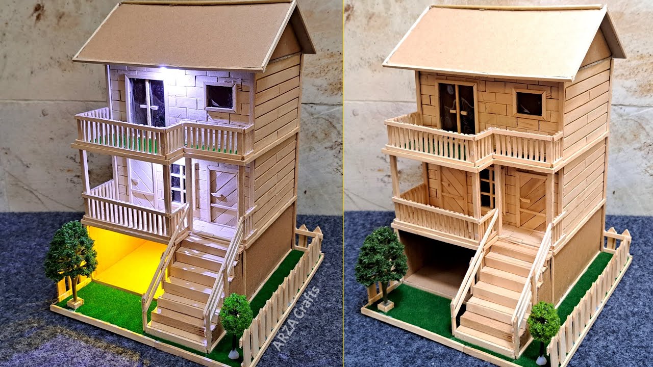 DIY // Miniatur rumah tiga lantai dari stik es krim // Kerajinan dari stik es krim