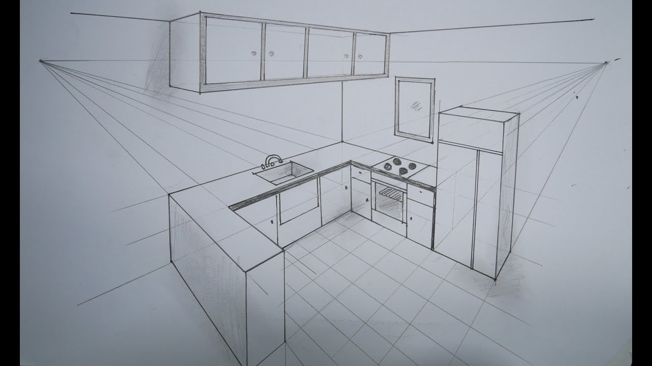 architecture how to draw kitchen in 2 point perspective #9