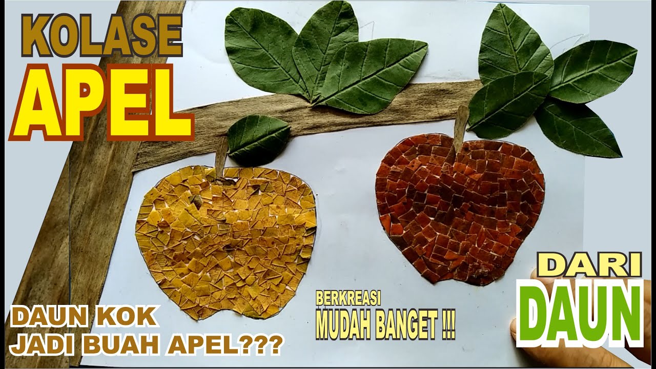 CARA MEMBUAT KOLASE BUAH APEL DARI DAUN