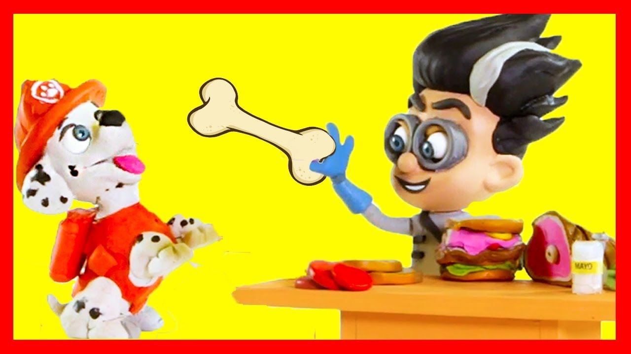 PJ Masks Romeo and Paw Patrol Marshall Claymation Stopmotion with Outdoor Pool Adventure