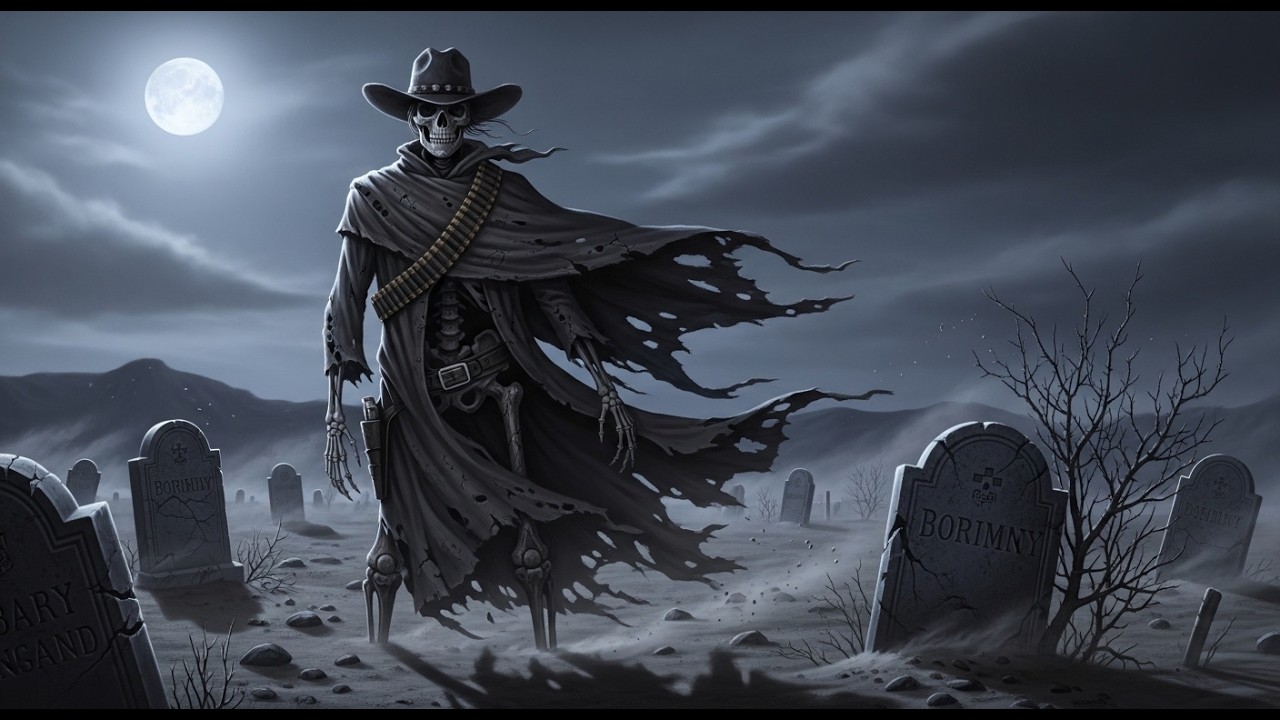A Skeletal Cowboy Alone With Whiskey in the Dead West 4K