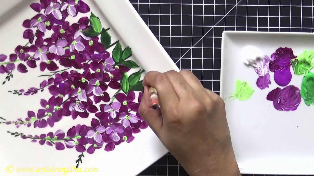 STEP by STEP painting on Ceramic plate - VOICE OVER - painting techniques - oddly satisfying