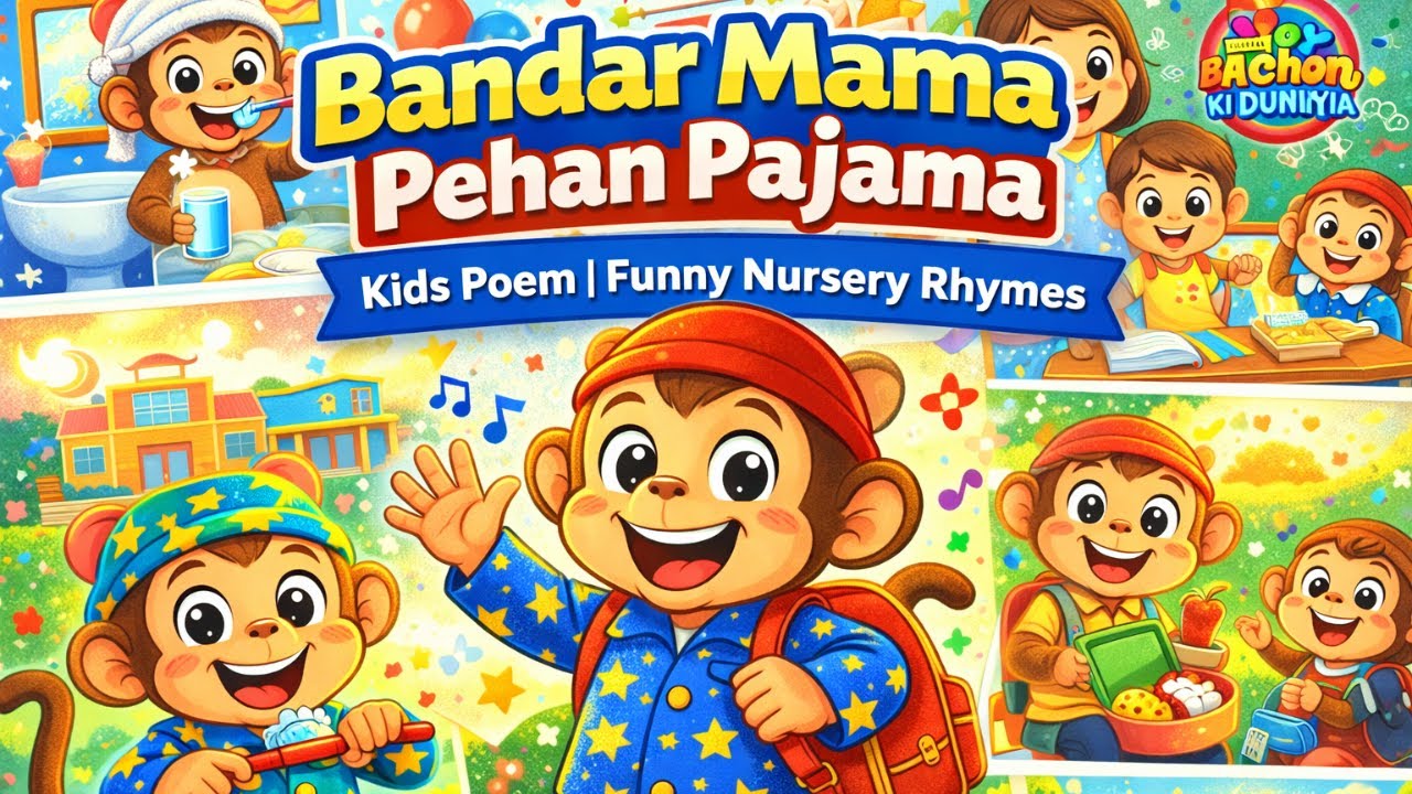 Bandar Mama Pehan Pajama 🩳 | Kids Poem | Funny Nursery Rhymes | Bachon Ki Duniya