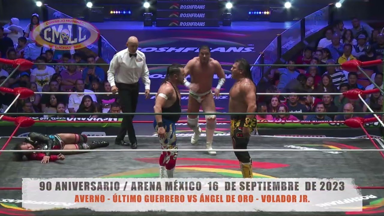 CMLL 90 ANIVERSARIO  / AVERNO - ÚLTIMO GUERRERO VS ÄNGEL DE ORO -  VOLADOR JR./ARENA MÉXICO/16-09-23