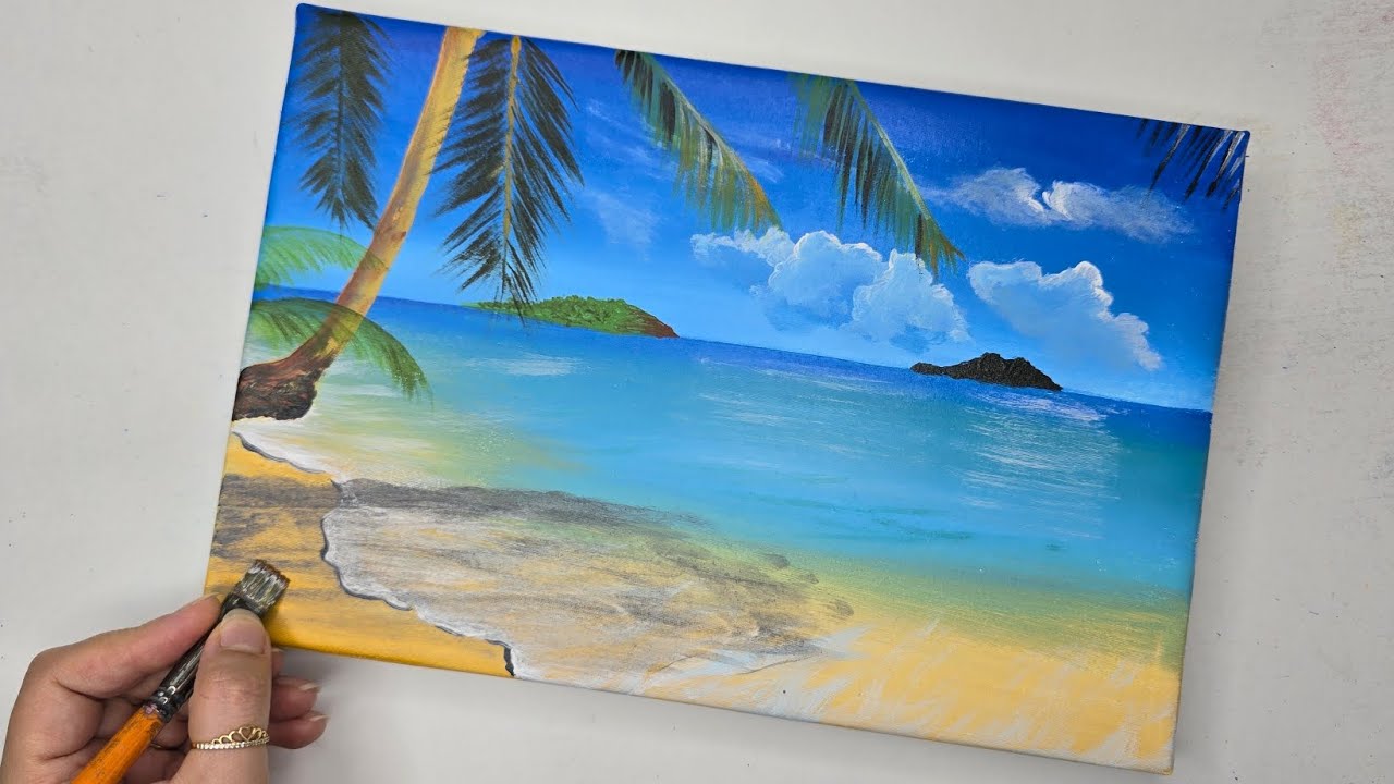 How to paint beautiful beach/easy acrylic painting 