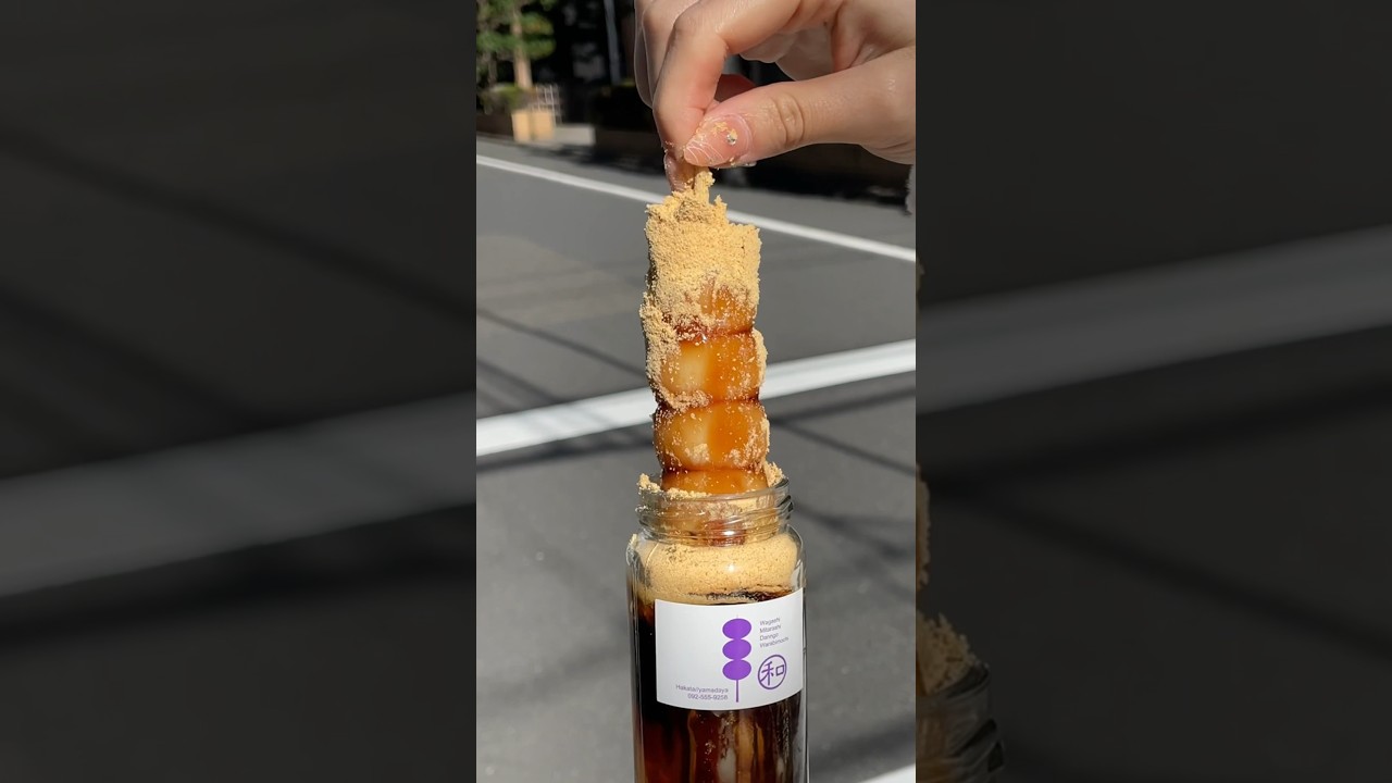 Mitarashi Dango 🍡 Japanese rice flour dumplings covered in sweet soy sauce #food #japan
