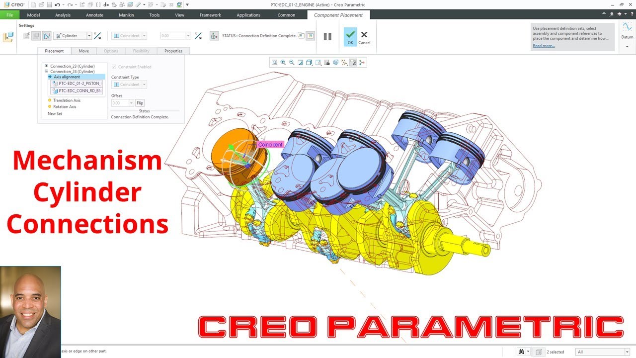 Creo Parametric — Механизмы | Цилиндрические соединения