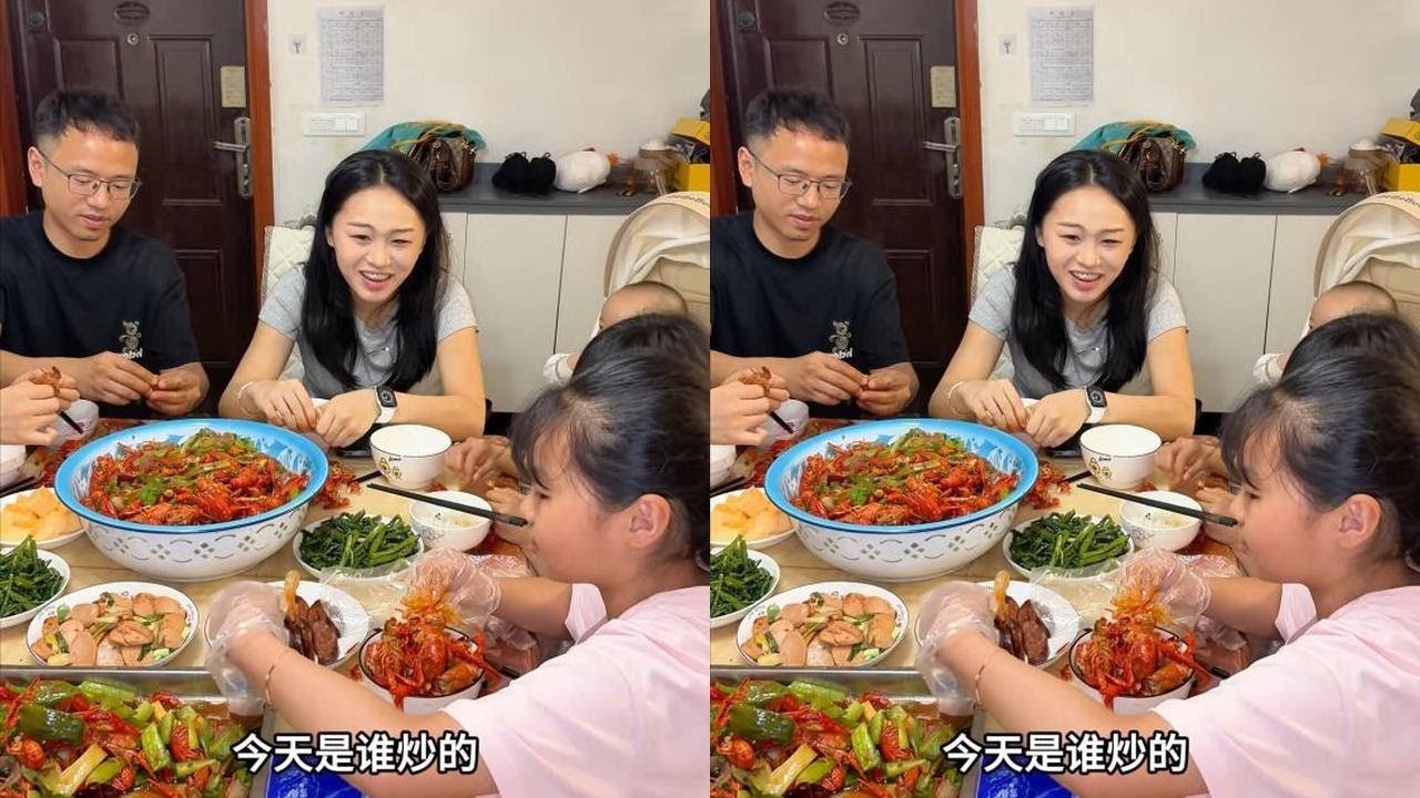 难得大家聚一起，老公炒10斤小龙虾，让大家吃过瘾
