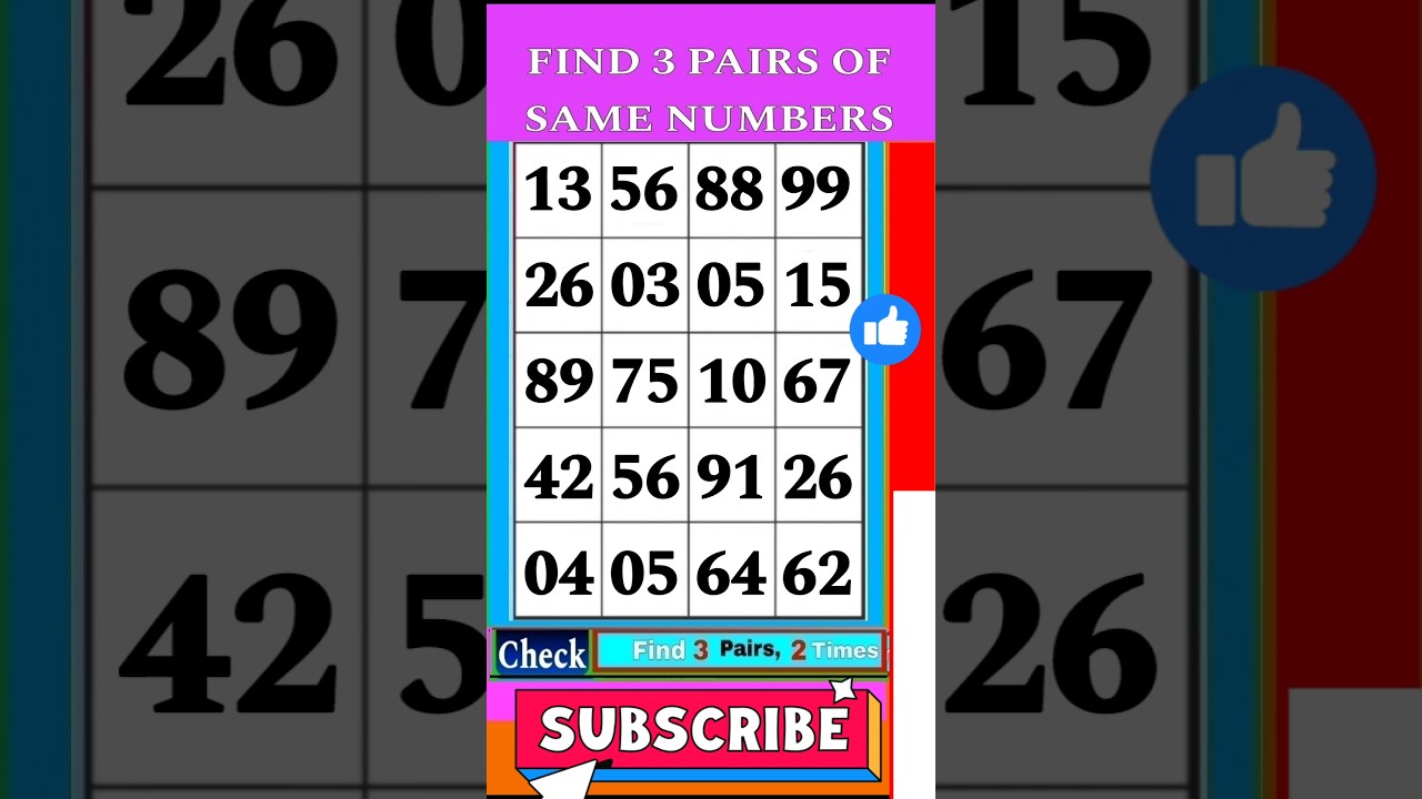 Find the Matching Numbers &ndash; Daily Brain Challenge