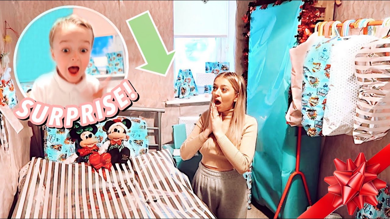SURPRISE!! Wrapping Up My Little Brother’s ENTIRE BEDROOM PRANK!!