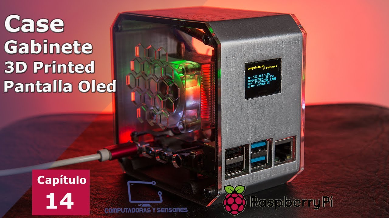 Gabinete Case Raspberry Pi Impreso 3D DIY Pantalla OLED con Temperatura IP Memoria, Espacio para mSD