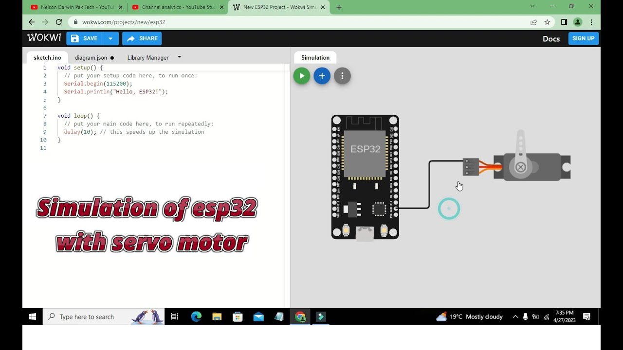 simulation of esp32 with servo motor | esp32 microcontroller simulation with servo motor