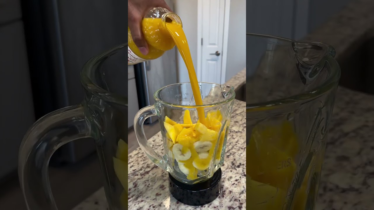 Mango Smoothie Recipe &bull; Mango, banana, orange juice, milk, turmeric