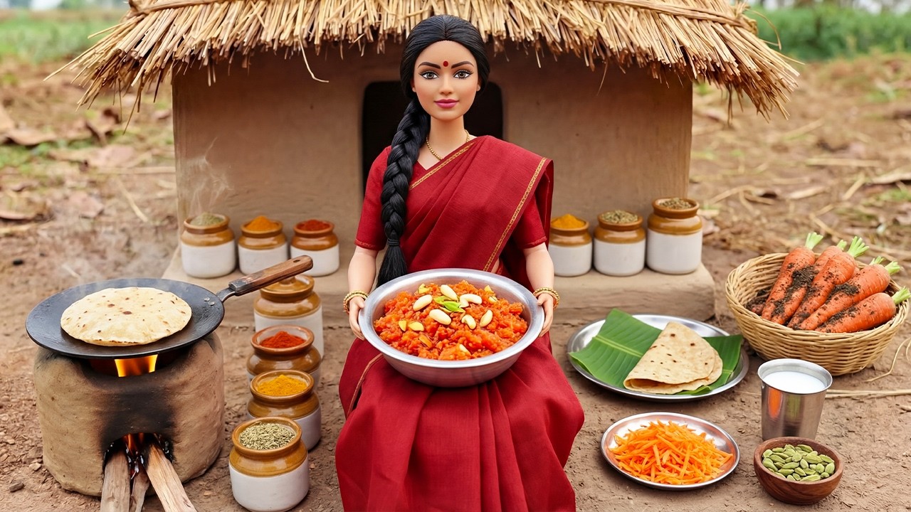 Miniature Doll Village Breakfast ASMR | Roti & Gajar Ka Halwa for a Loving Workday | Tiny Kitchen