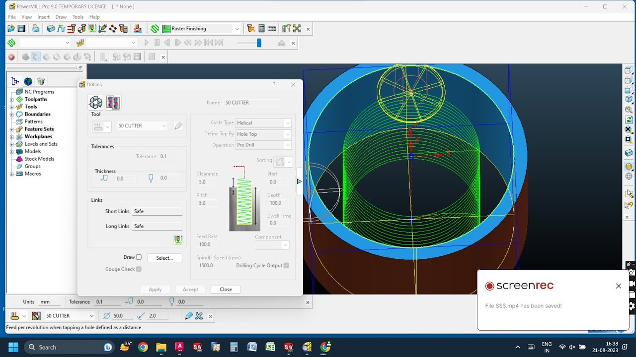 Thread Milling or Helical Delcam Power mill 3D Programming # ##