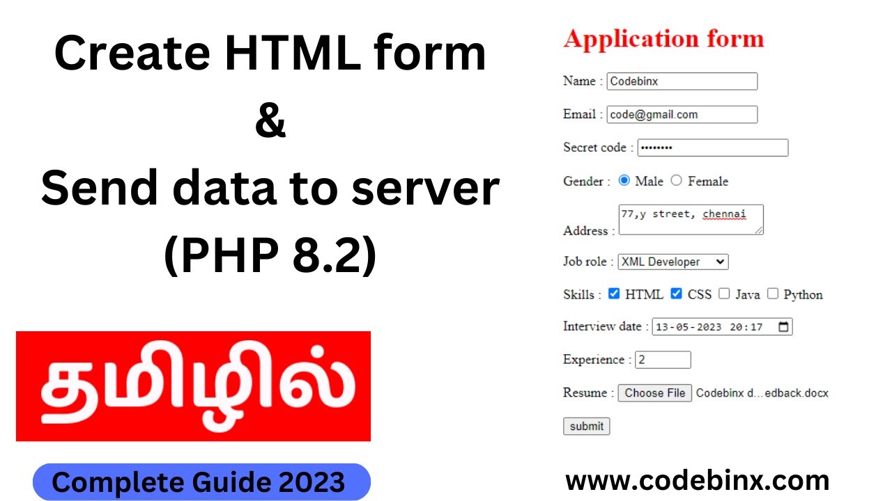 How to create HTML form in tamil| HTML form PHP| PHP in tamil| Codebinx