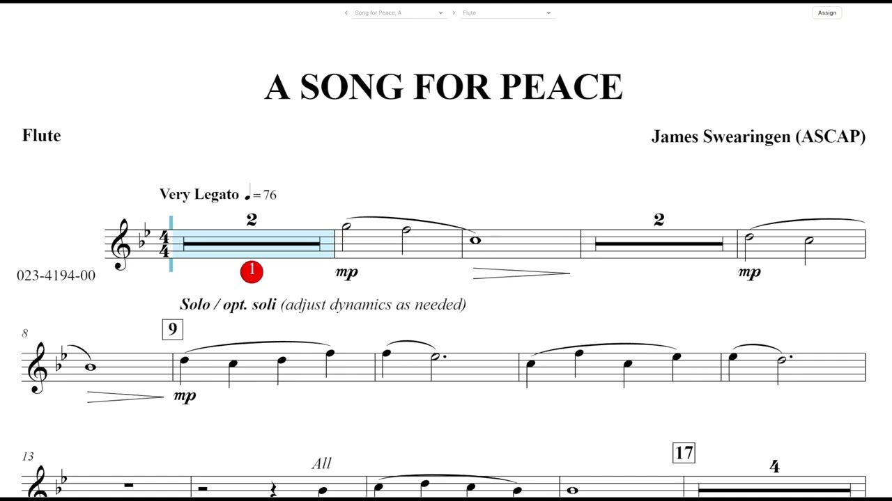 A Song for Peace (James Swearingen) Flute Play Along
