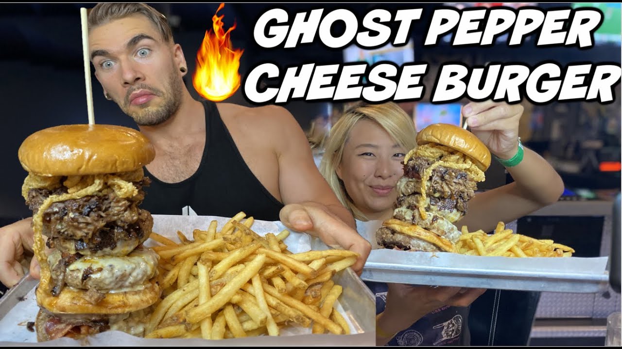 BIG Freakin' Burger Challenge! W/ Ghost Pepper Cheese! With Raina Huang | Las Vegas | Man Vs Food