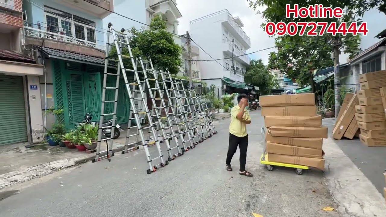 Thang nhôm rút chữ A chính hãng chất lượng Sumika phân phối