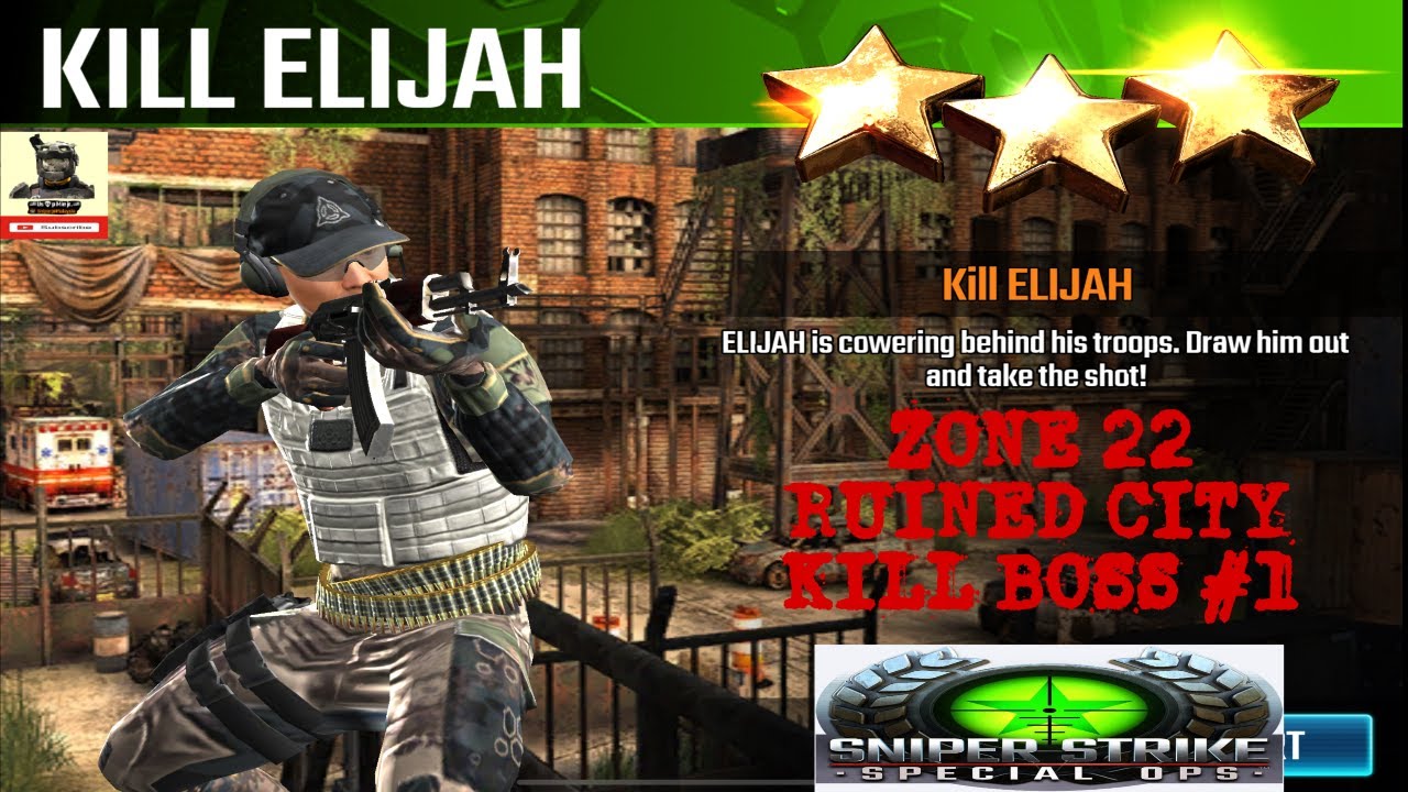 Campaign Zone 22 Ruined City Kill Elijah Kill Boss #1 Sniper strike : special ops ( iOS & Android )