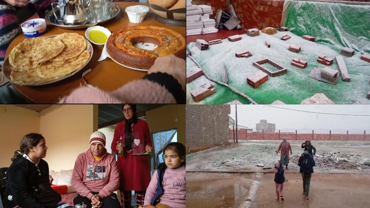 الثلج كيطيح والوليدات فرحانين 🌨️🌨️و البدوية التطيب وتحط وحنا تحت المانطة مخبيين🫣وبالبرد جامدين🌨️💨