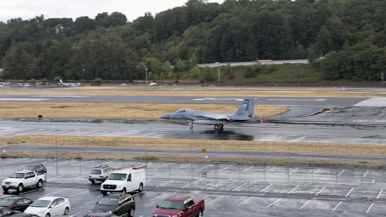 FOUR F-15 Fighter Jets Take Off From Boeing Field - Seattle, Washington