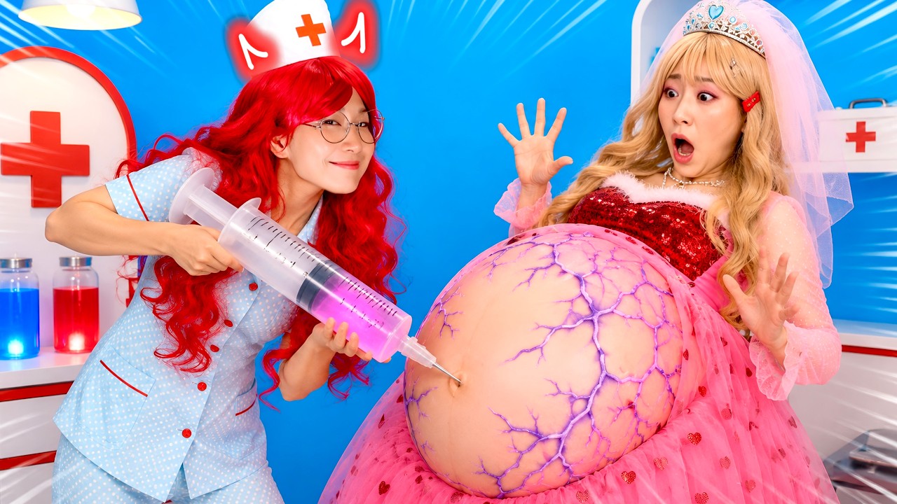 たすけて！プリンセスが注射で妊娠⁉️大きなお腹がイタイよ〜😂おもしろ動画【寸劇】実験道場 HAPPY DOJO