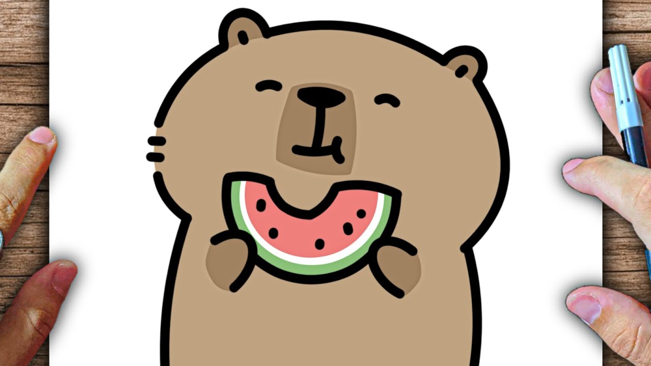 CÓMO DIBUJAR UN CAPIBARA COMIENDO UNA SANDÍA