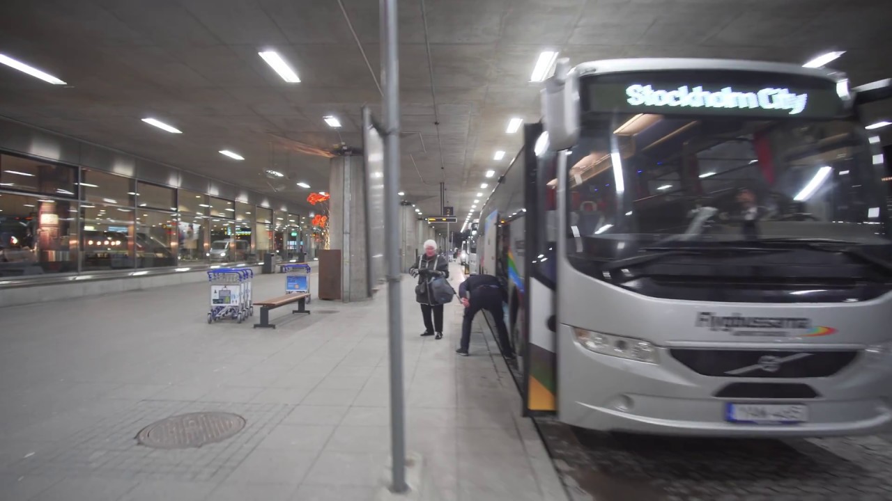 Sweden, bus night ride - Flygbussarna - from Arlanda Airport Terminal 5 to Stockholm City