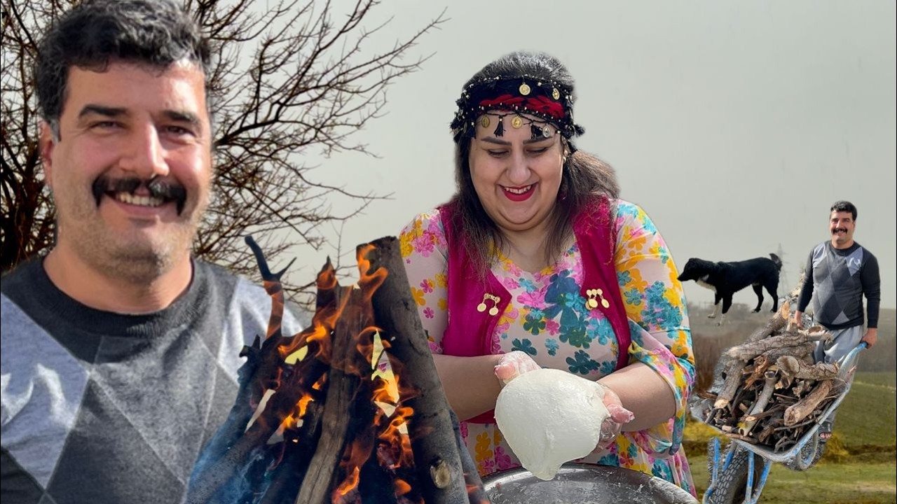 🔥 real village life in iran | Grandma cooking & baking simple bread on fire by the spring