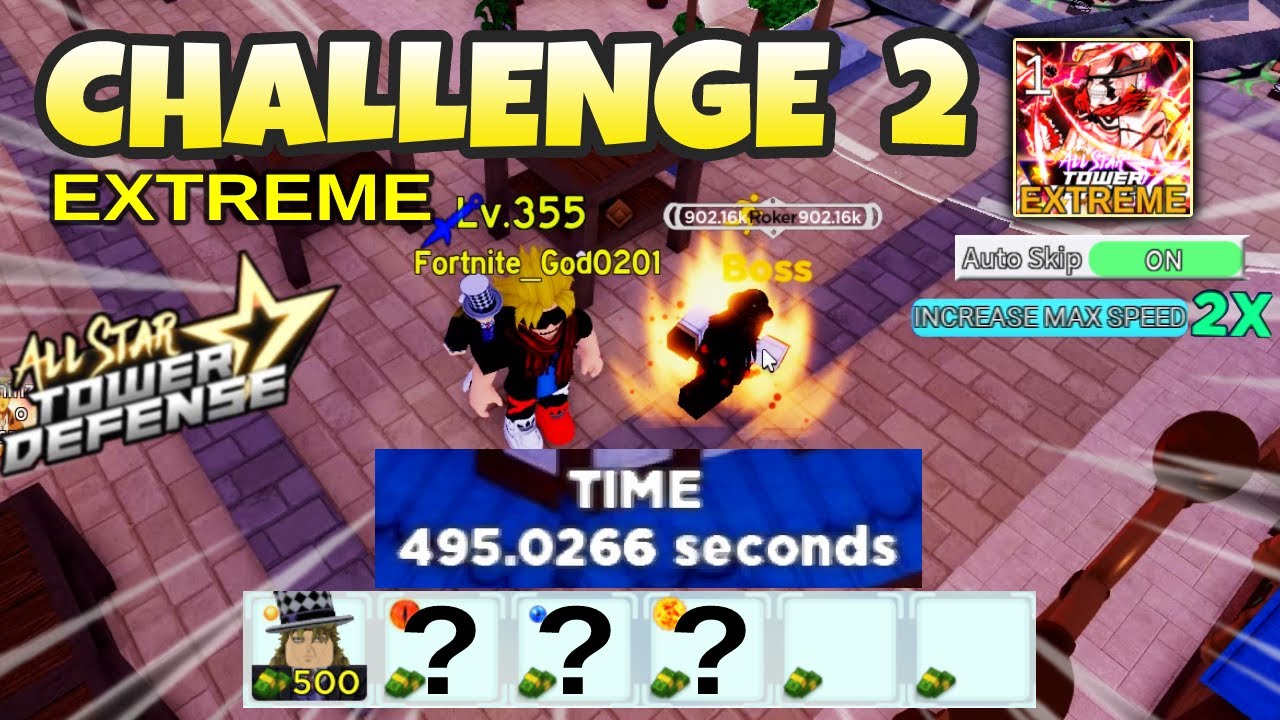 4 Units Beating Challenge 2 Extreme in 8 Minutes | Solo Auto Skip | All Star Tower Defense Roblox