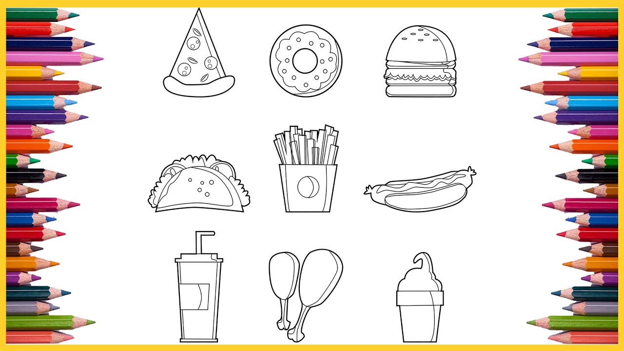 Coloring Fast Food Coloring Pages | Hot Dog Coloring | Chips Coloring | Drinks Coloring
