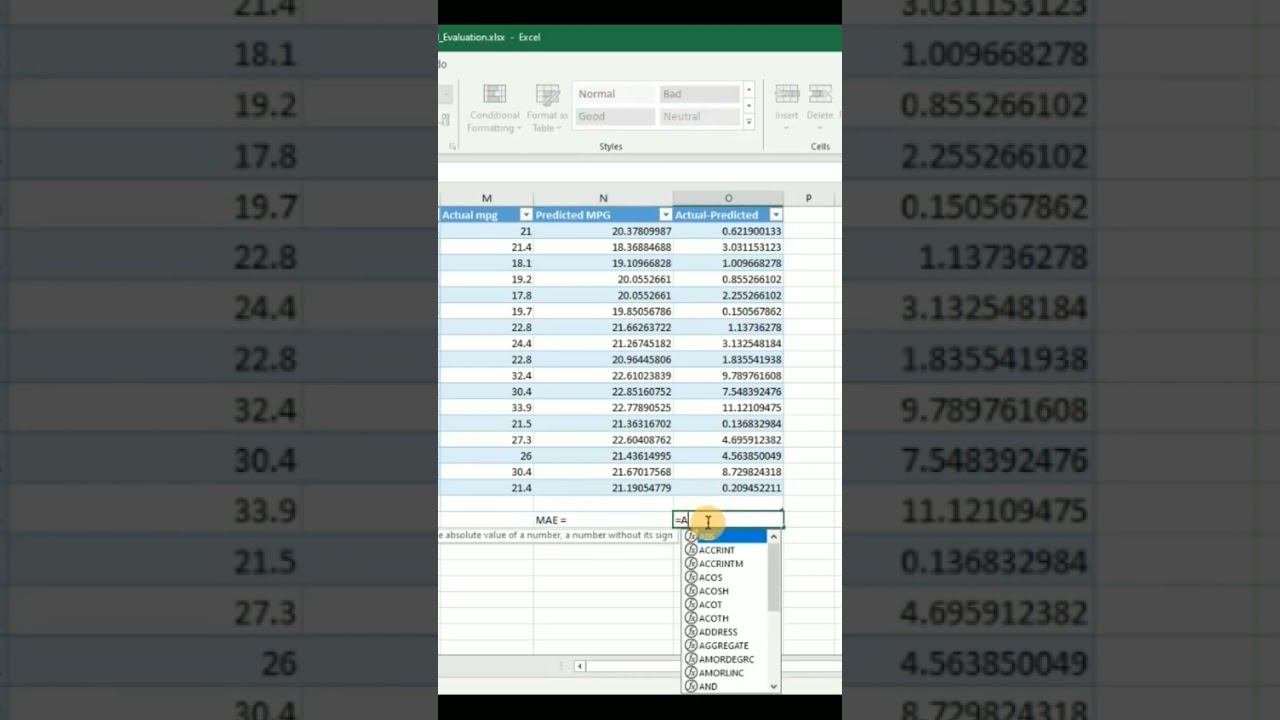 Как рассчитать среднюю абсолютную ошибку для регрессионного анализа в Excel