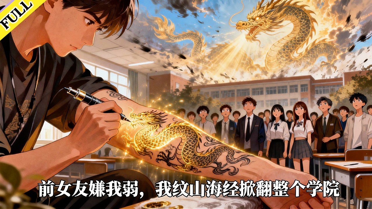 【FULL】《前女友嫌我弱，我纹山海经掀翻整个学院》完整版！穿越異世，華夏兇獸只剩他記得。被前女友背叛，小夥握緊紋身針，他紋上山海經兇獸！大比擂臺，他身後百鬼夜行：今天，教你們什麼叫華夏。#動漫