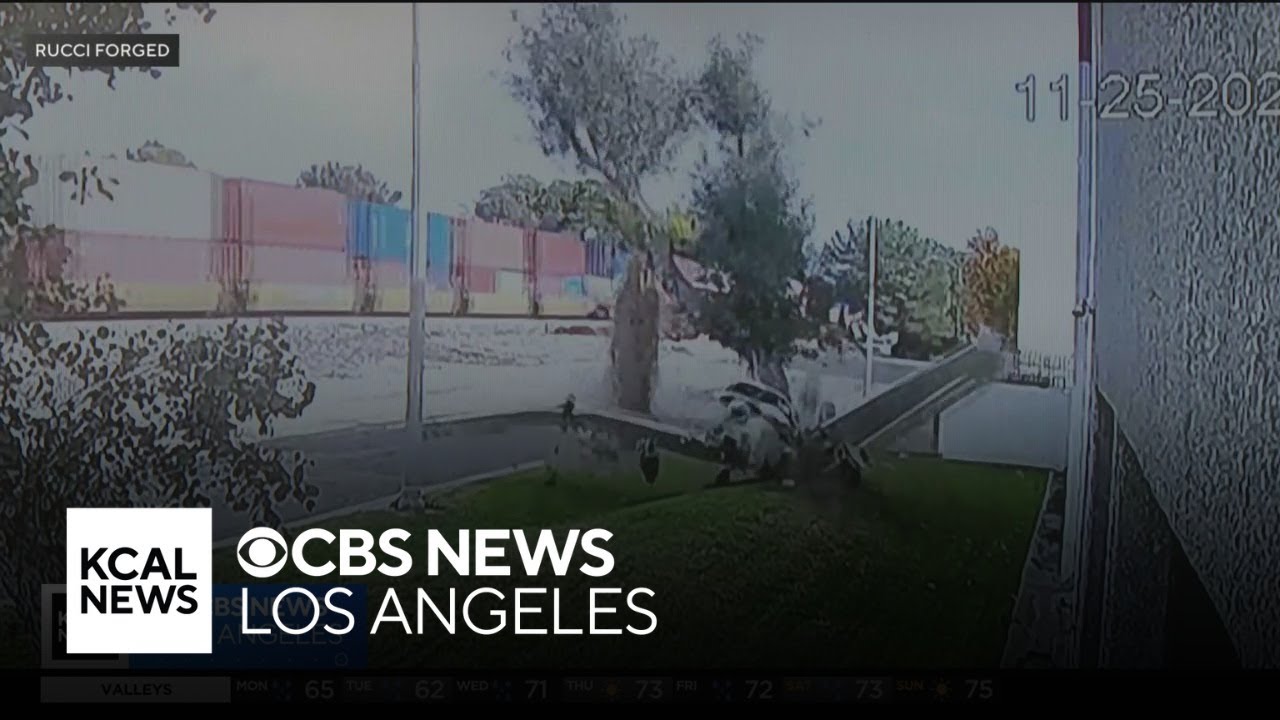 Video shows plane slamming into tree after emergency landing in Fullerton