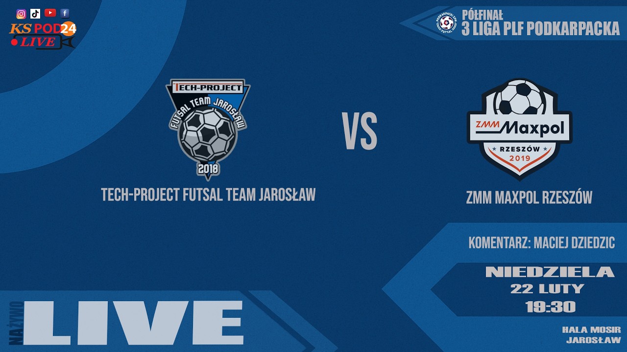 🔴🎥[NA ŻYWO] ⚽ TECH-PROJECT FT Jarosław 🆚 ZMM MAXPOL Rzesz&oacute;w 📆[2026-02-22] ⏰[godz.19.30]