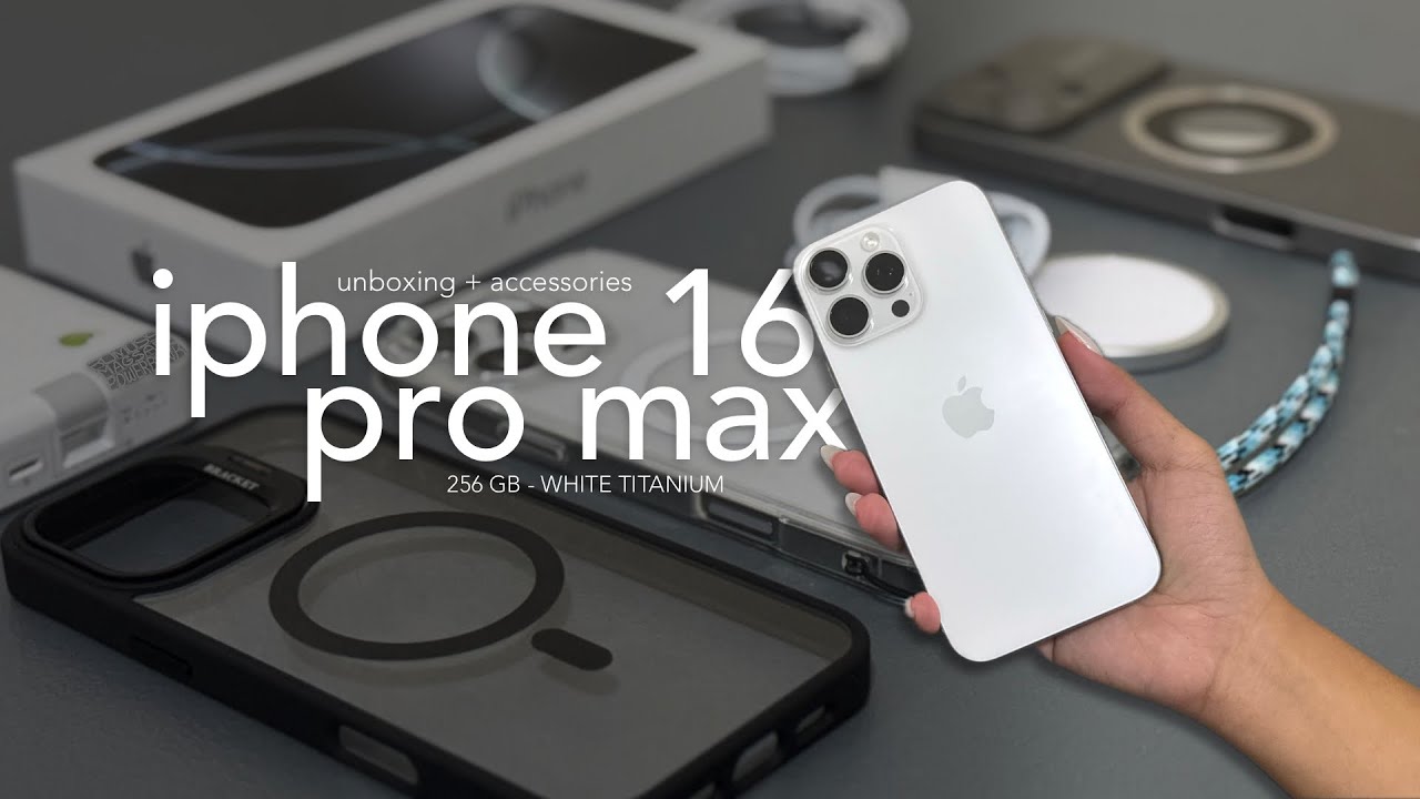 iPhone 16 Pro Max (white titanium) unboxing ♡ magsafe accessories, ios 18 setup, camera test