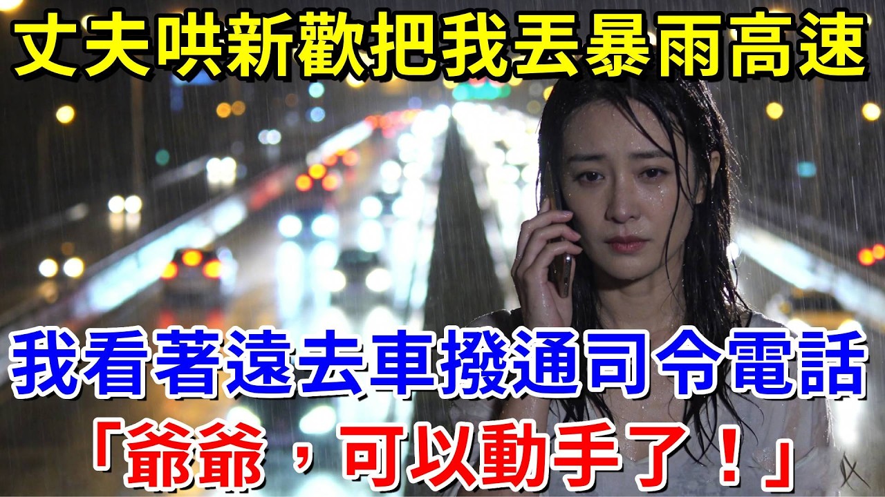 丈夫為哄新歡開心，把我丟暴雨夜高速上，我看著遠去的車冷笑，撥通司令電話「爺爺，動手吧」#阿木講故事#為人處世#生活經驗#情感故事#養老#睡前故事