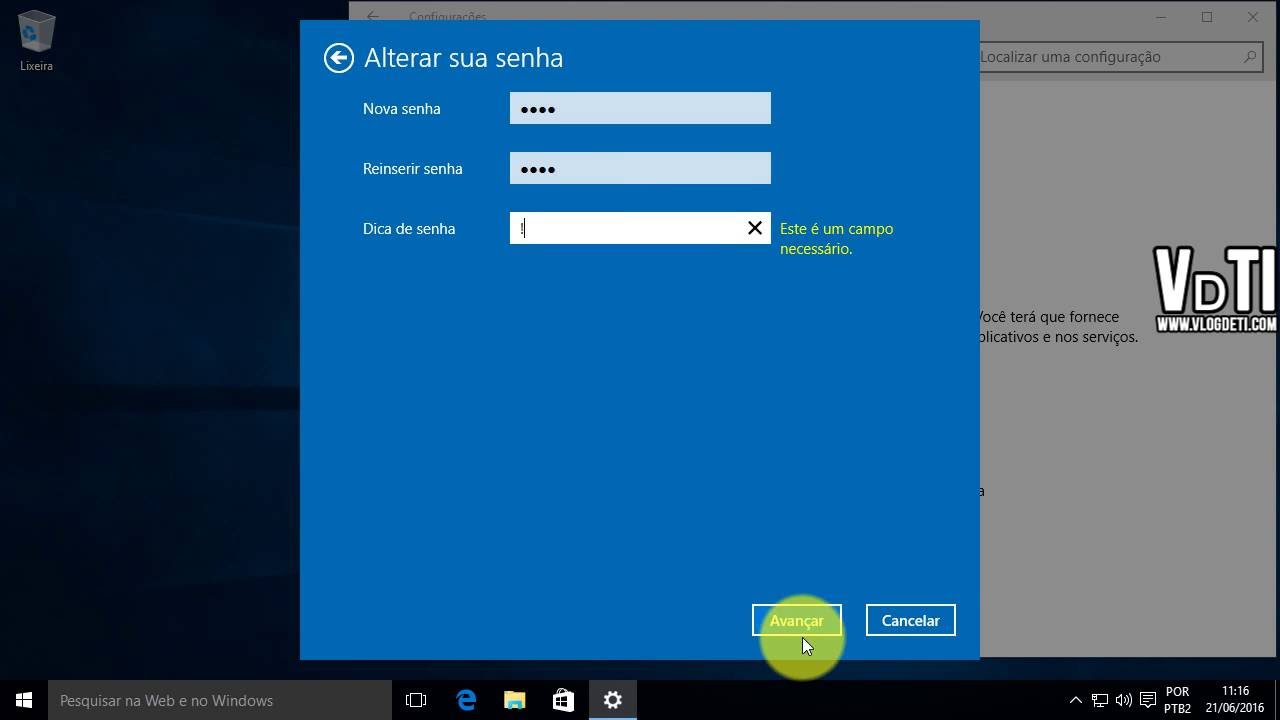Como mudar a senha do pc Windows 10