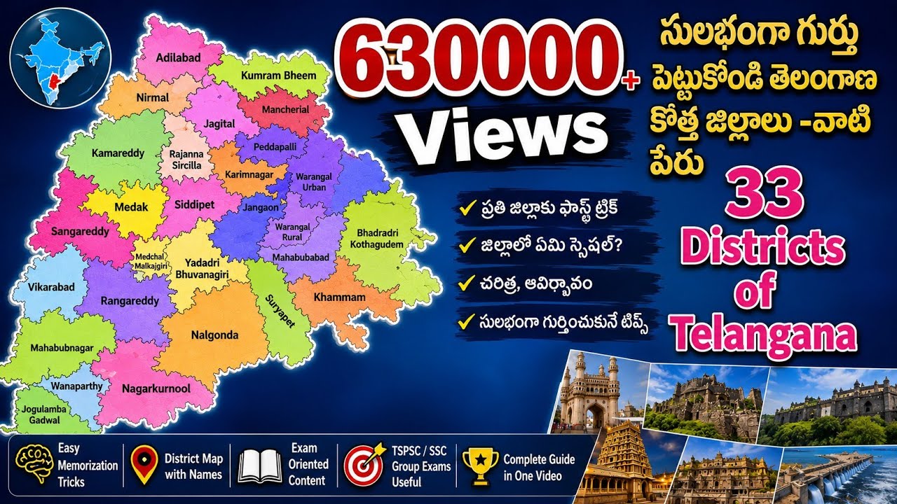 Easy way to remember the telangana new districts|| 33 Districts of telangana State...