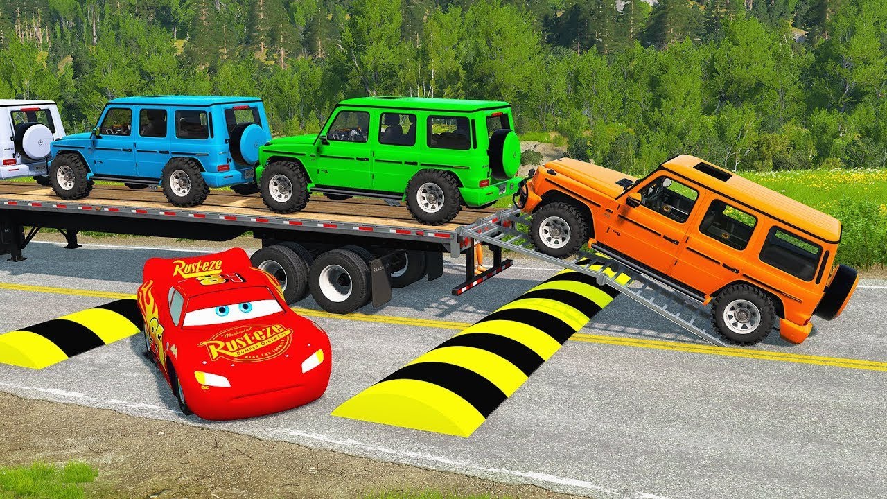 Flatbed Truck Mcqueen  |  Transportation with Truck - Porthole vs Car #39  -  BeamNG.Drive