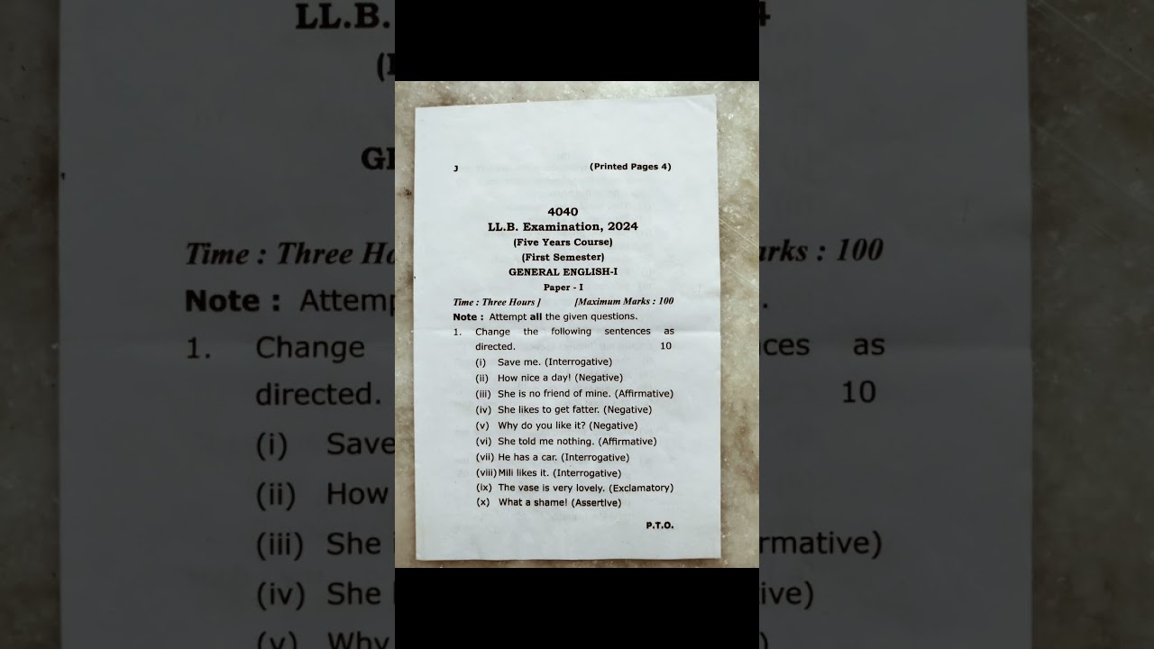 B.A. LLB 1st Semester Exam Paper Of English-1 