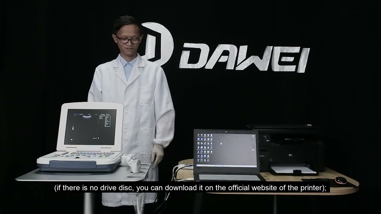 How to connect a printer to a portable black and white ultrasound machine?