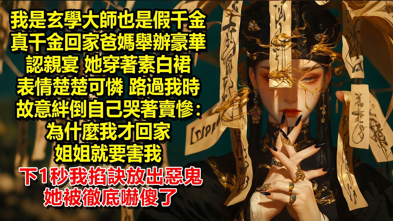 我是玄學大師也是假千金，真千金回家爸媽舉辦豪華認親宴，她穿著素白裙表情楚楚可憐，路過我時故意絆倒自己哭著賣慘：為什麼我才回家姐姐就要害我。下1秒我掐訣放出惡鬼她被徹底嚇傻了
