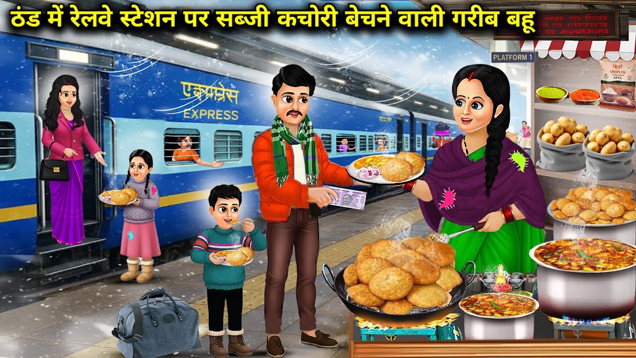 ठंड में रेलवे स्टेशन पर सब्जी कचोरी बेचने वाली गरीब बहू | Poor -In-Law At Station || Cartoon Video  